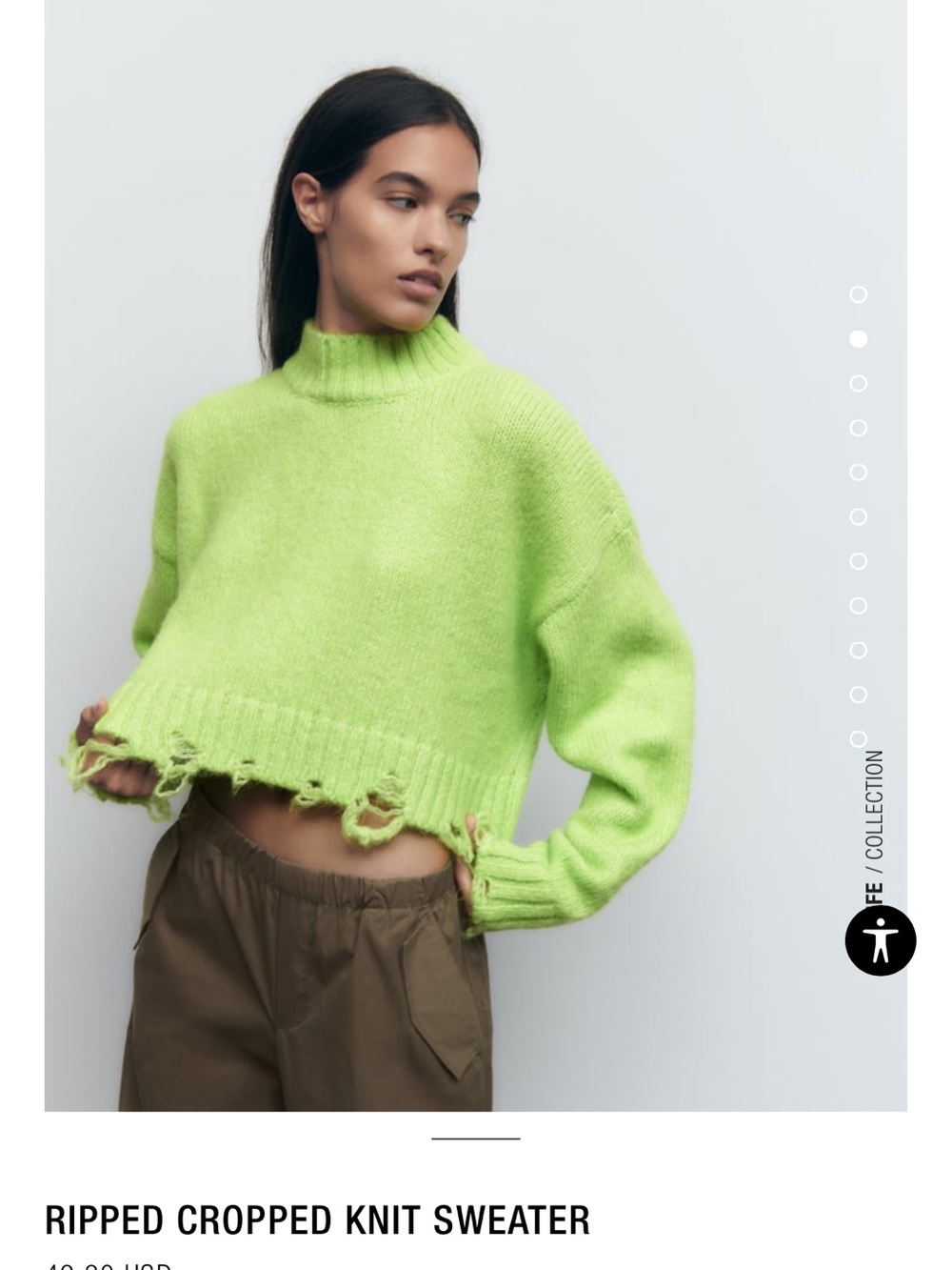 Ripped Cropped Knit Sweater - Neon Green size small